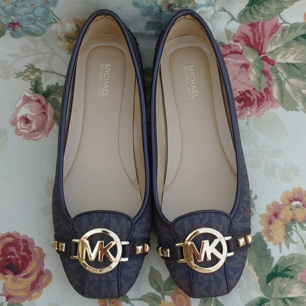 Michael Kors Fulton Studded Mocassin Flats in Brown with MK Logo Women's 7.5 - Picture 1 of 17